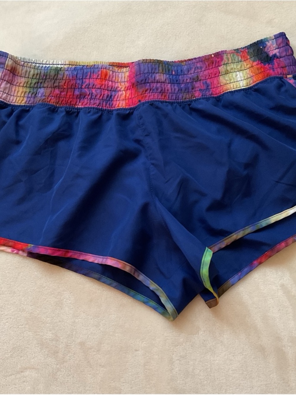 SO Navy Blue Lounge Shorts with Multicolor Tie-Dye Trim